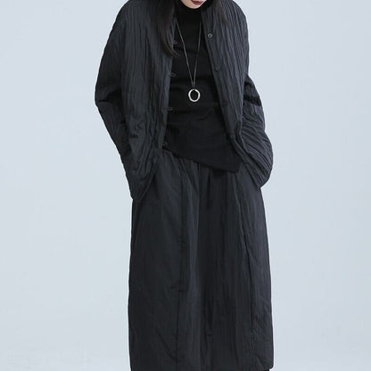 Pleats No-Collar Collared Shirt【TR3113】