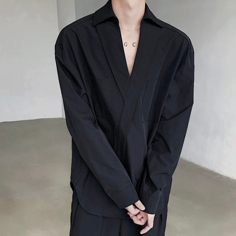 Deep V Pocket Collared Shirt【TR3359】