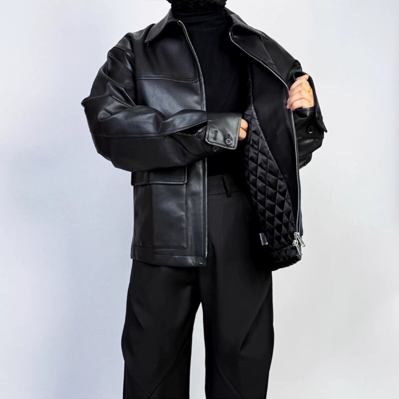 Sleek Quilted Liner Leather Jacket【TR3364】