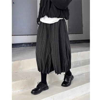 Stripe Cropped Hem-Pleats Pants【TR3222】