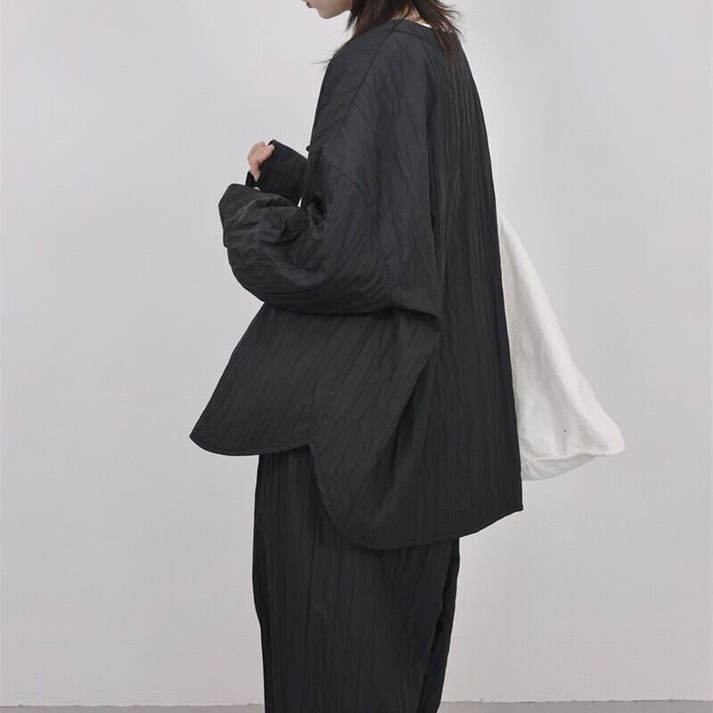 Pleats No-Collar Collared Shirt【TR3120】