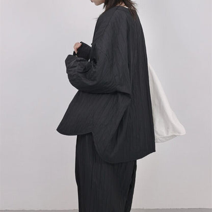 Pleats No-Collar Collared Shirt【TR3120】