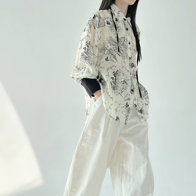 Water-Color Flower Collared Shirt【TR3121】