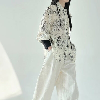 Water-Color Flower Collared Shirt【TR3121】