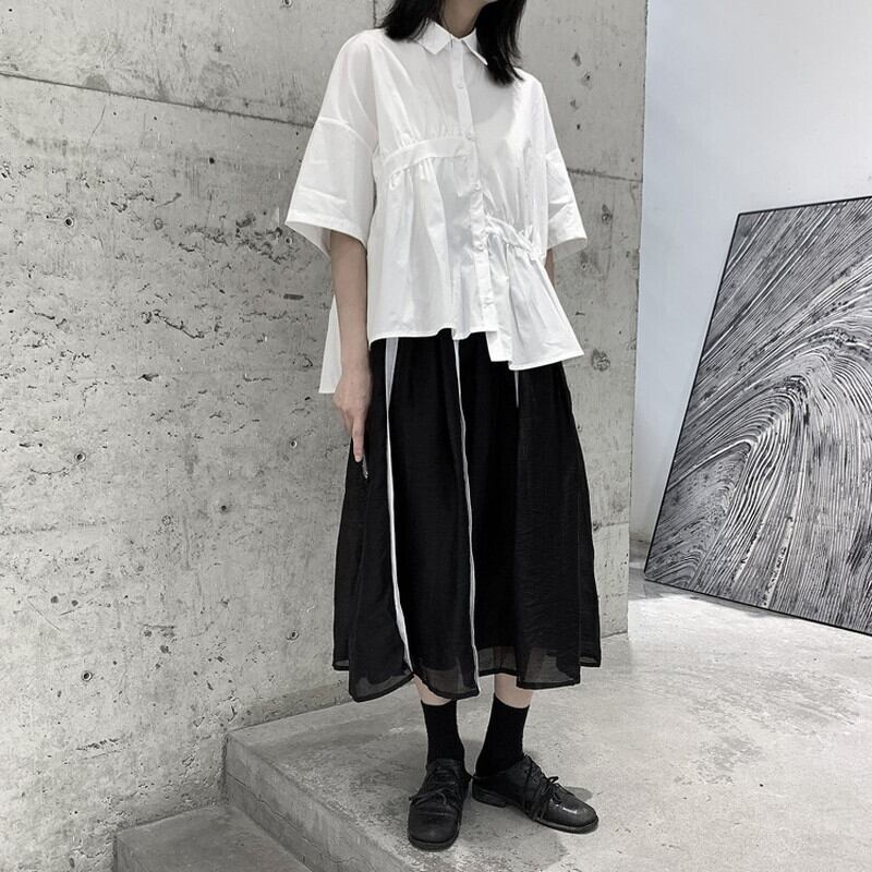 Asymmetry Gather Collared Shirt【TR3111】
