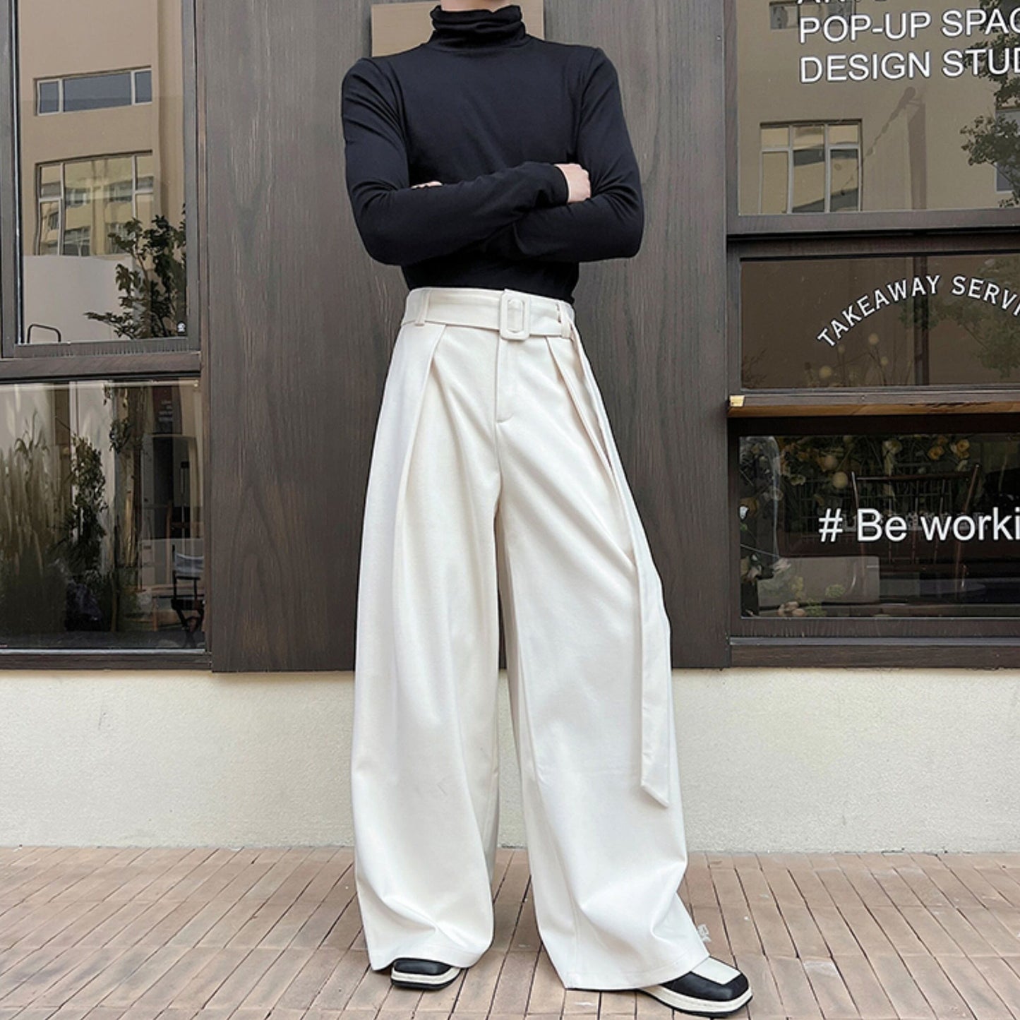 Design Tuck Belted Wide Pants【TR3315】