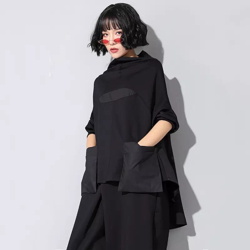 Stand Collar Patchwork T-Shirt【TR1409】