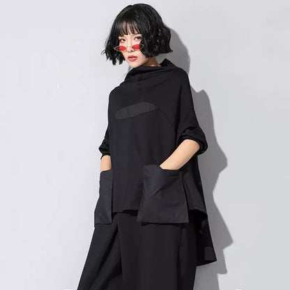 Stand Collar Patchwork T-Shirt【TR1409】