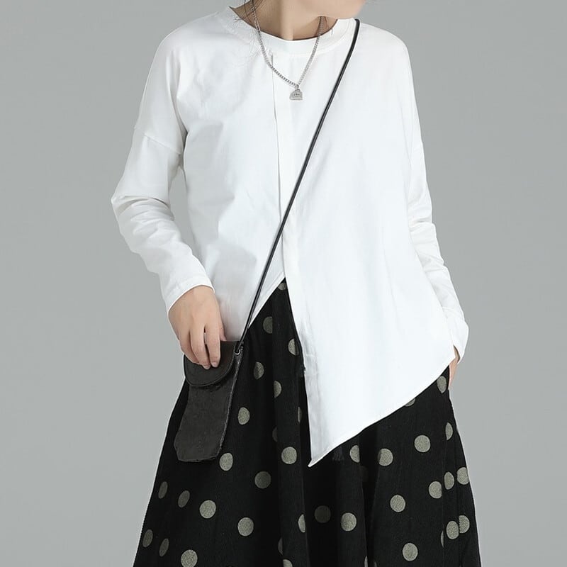 Asymmetry Round-Neck T-Shirt【TR3146】