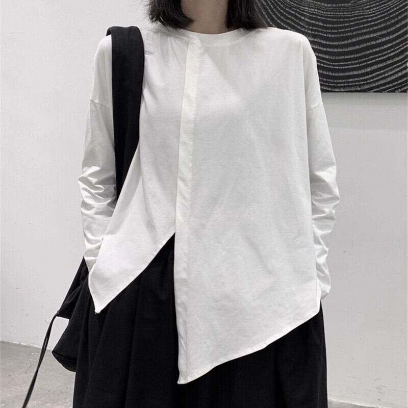 Asymmetry No-Collar Collared Shirt【TR3137】