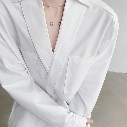 Deep V Pocket Collared Shirt【TR3359】