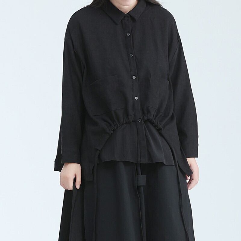 Drawstring Unique Collared Shirt【TR3127】