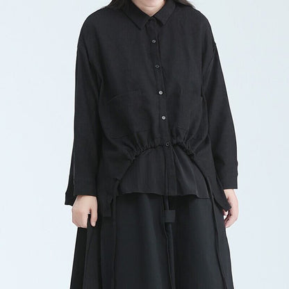 Drawstring Unique Collared Shirt【TR3127】