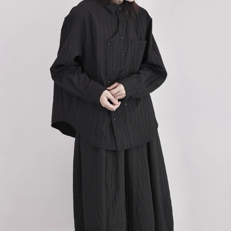 Asymmetry Pleats Collared Shirt【TR3100】