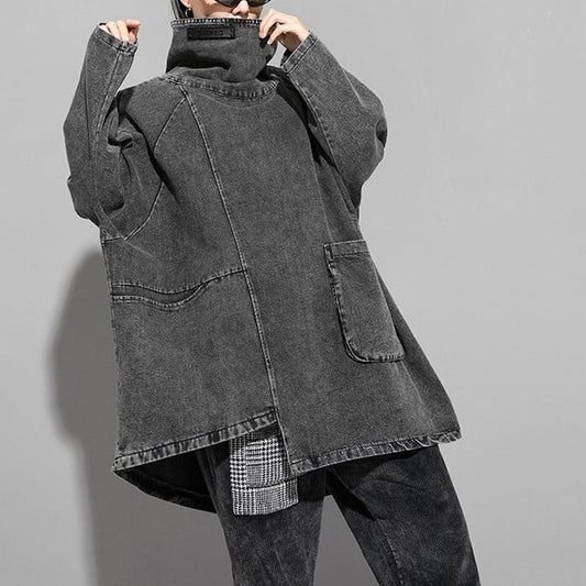 〈Unisex〉Denim Loose High-Neck Shirt【TR3010】