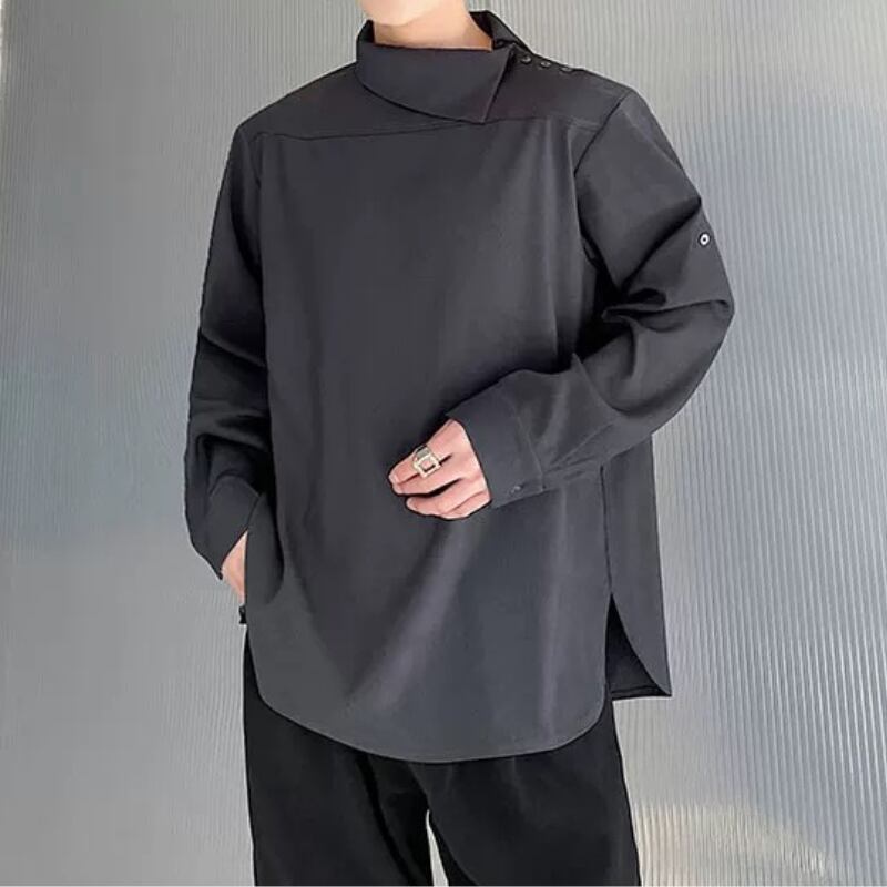 Asymmetric Button Collar T-shirt【TR3353】