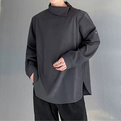 Asymmetric Button Collar T-shirt【TR3353】