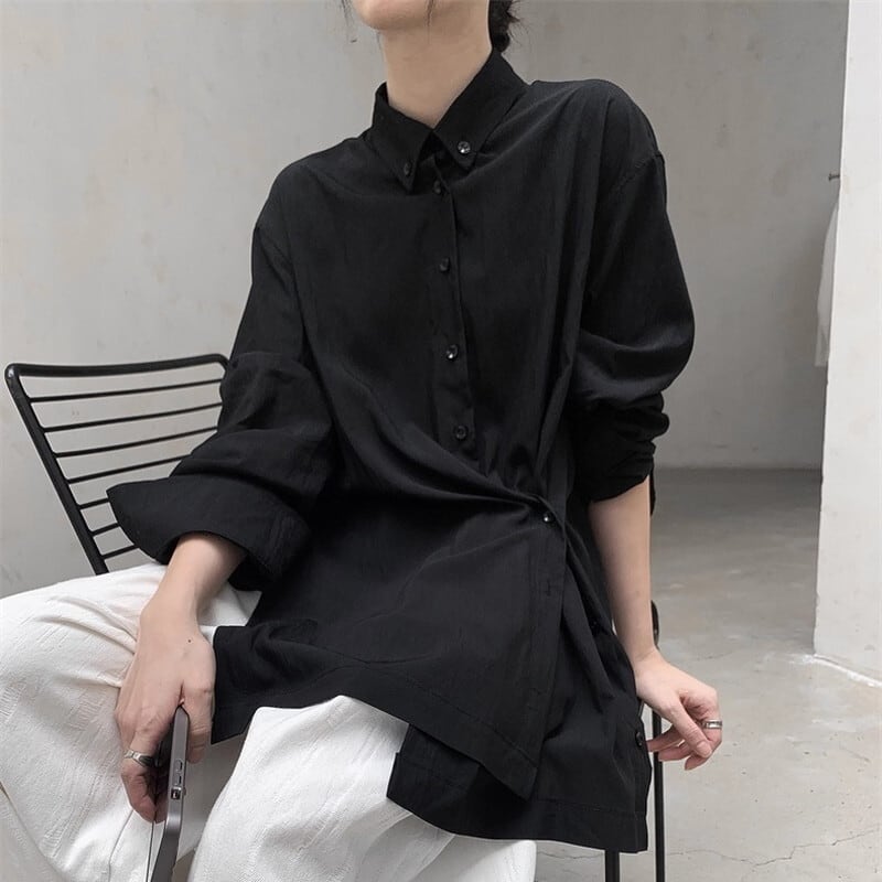 Side-Button Drape Collared Shirt【TR3124】