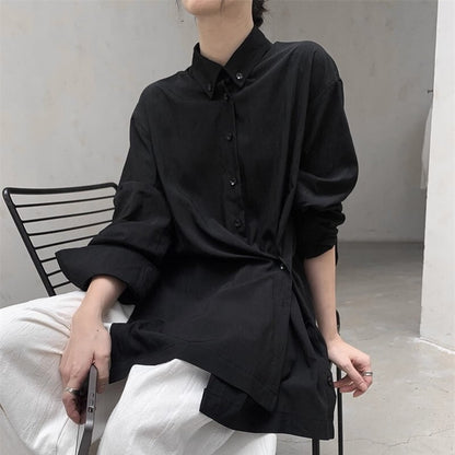 Side-Button Drape Collared Shirt【TR3124】