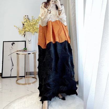 Tricolor Wrinkled All-in-one Dress【TR1454】