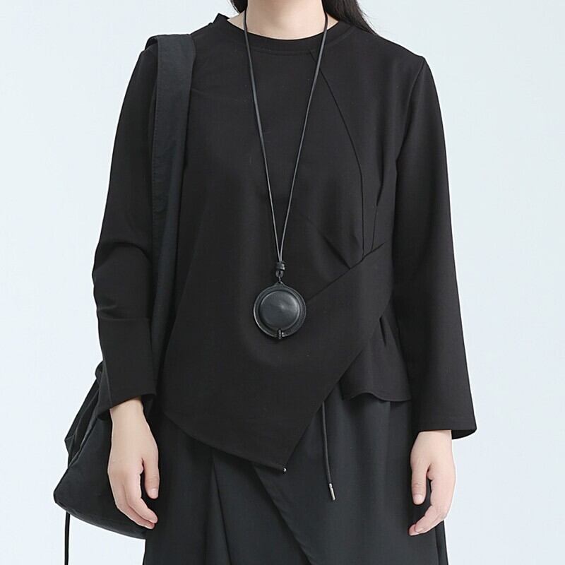 Asymmetry Side-Pleats T-Shirt【TR3148】