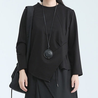 Asymmetry Side-Pleats T-Shirt【TR3148】