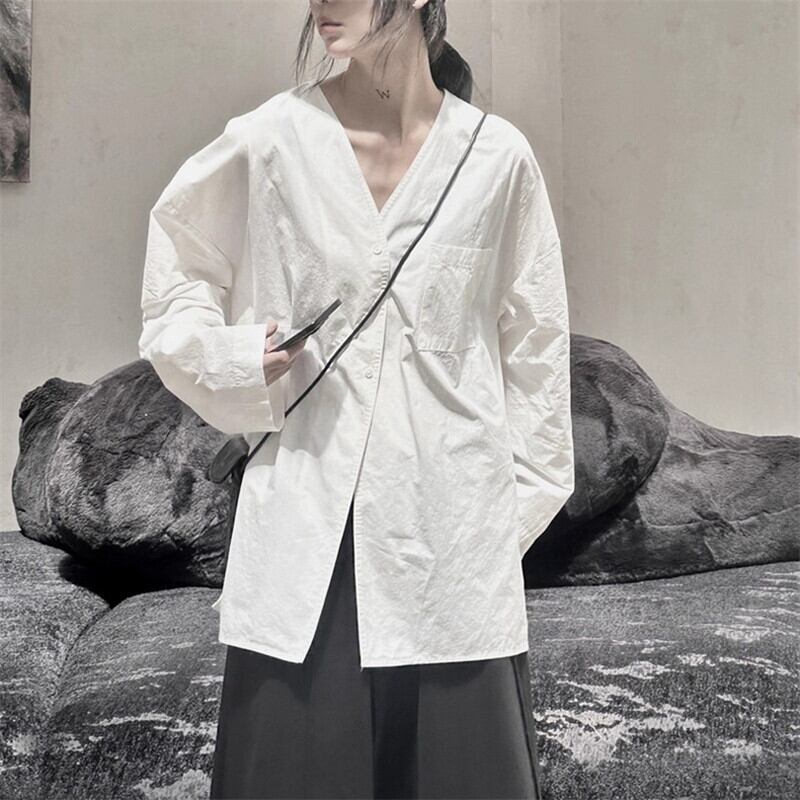 No-Collar Oversize Collared Shirt【TR3128】