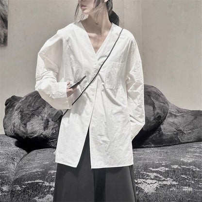No-Collar Oversize Collared Shirt【TR3128】