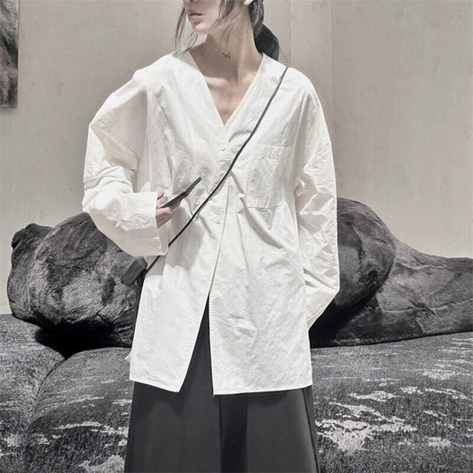No-Collar Oversize Collared Shirt【TR3128】