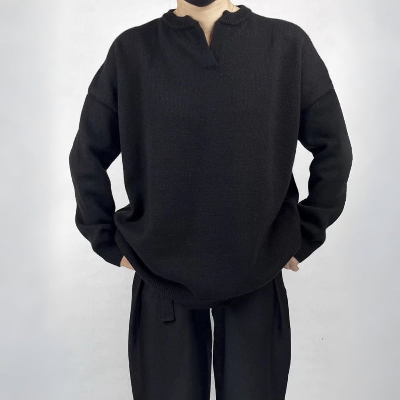Split Neck Knit T-shirt【TR3360】