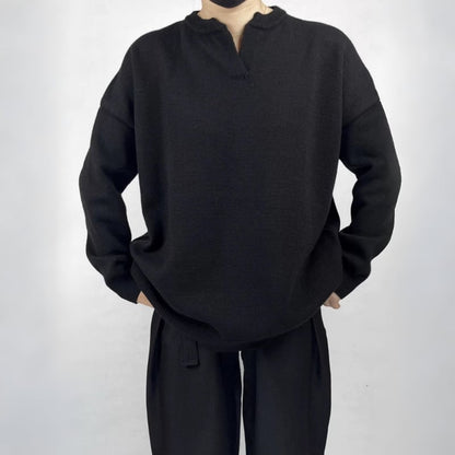 Split Neck Knit T-shirt【TR3360】