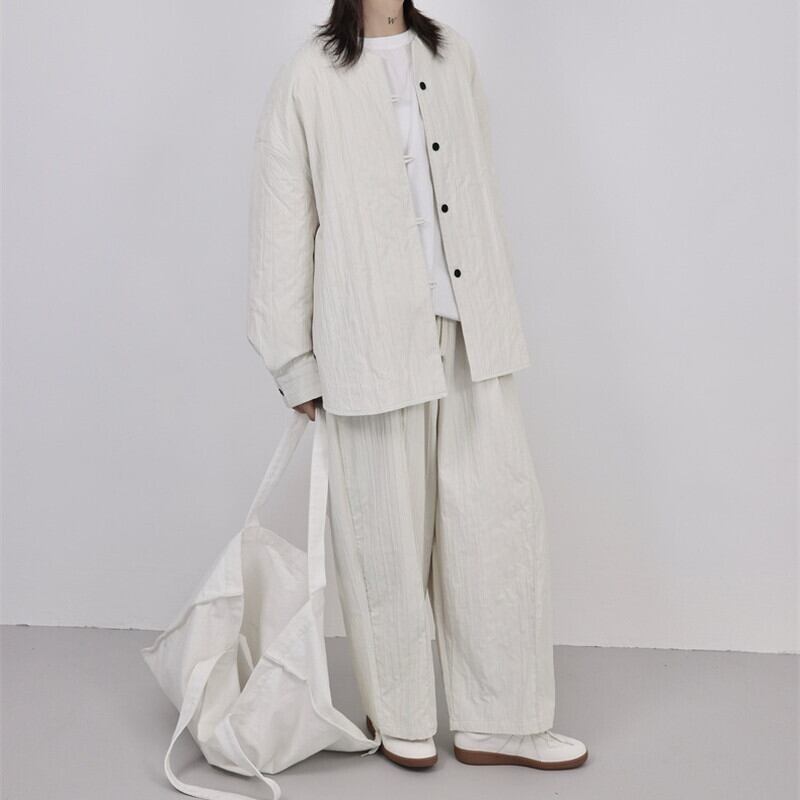 Pleats No-Collar Collared Shirt【TR3120】