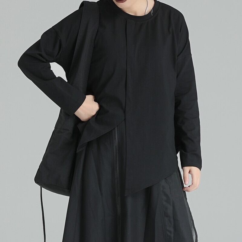 Asymmetry Round-Neck T-Shirt【TR3146】