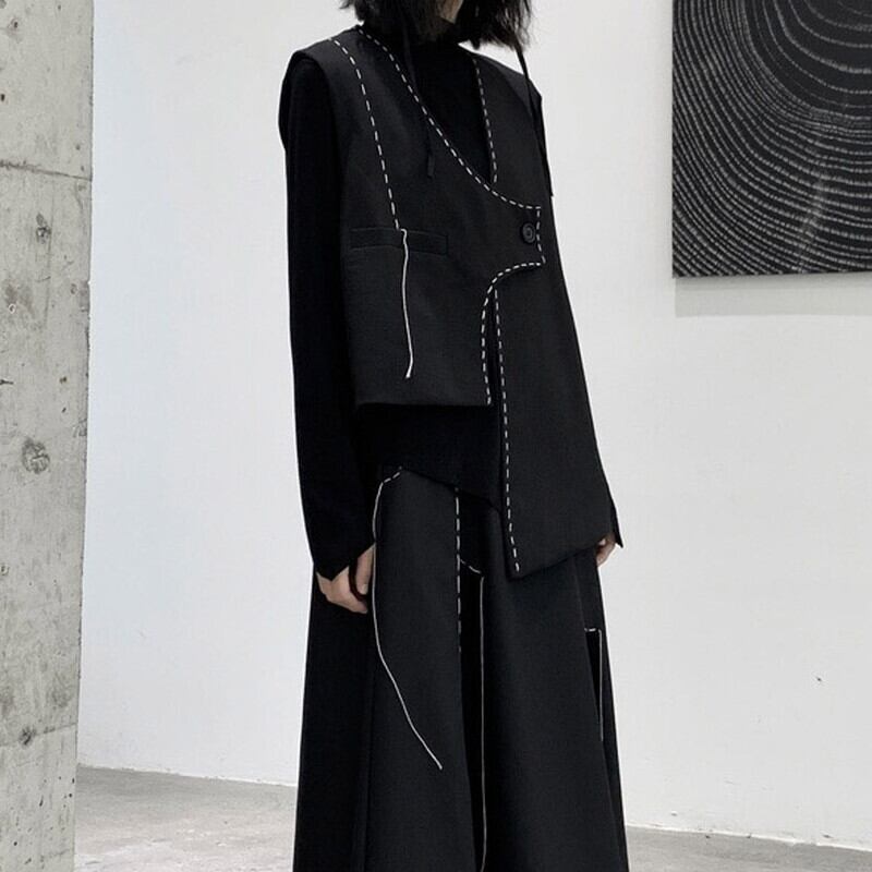 Asymmtry Stitch Vest【TR3241】