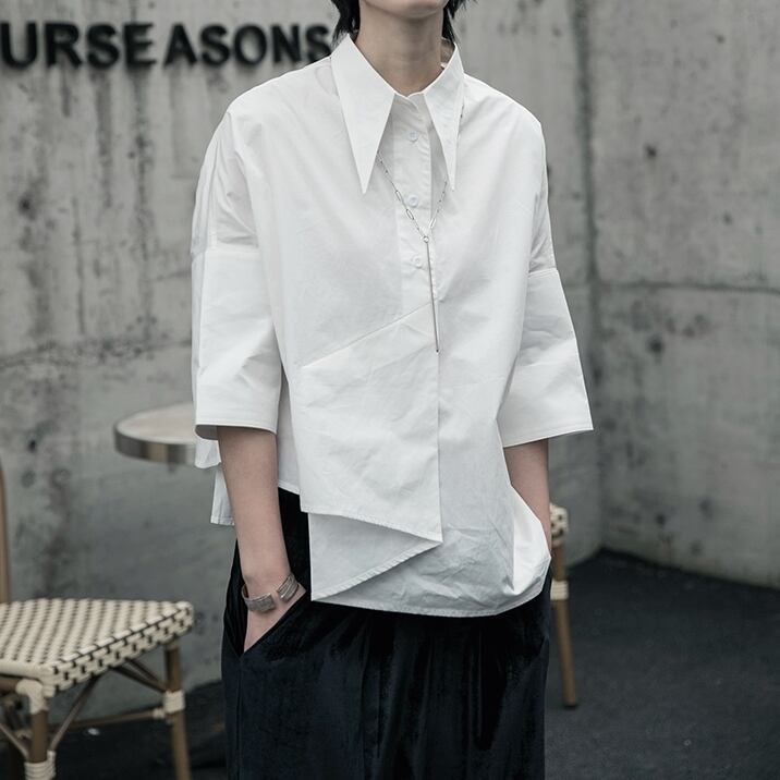 〈Unisex〉Wrap Nichi Irregular Shirt【TR1422】