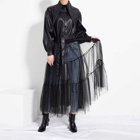 Synthetic Leather Mesh Jacket【TR1199】