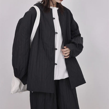 Pleats No-Collar Collared Shirt【TR3120】