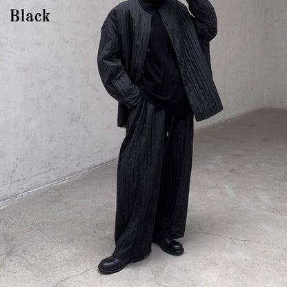 Embossed Pleats Loose Pants【TR3192】