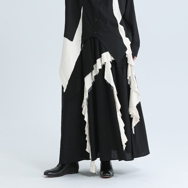 Asymmetry Ruffle Bi-Color Skirt【TR3172】