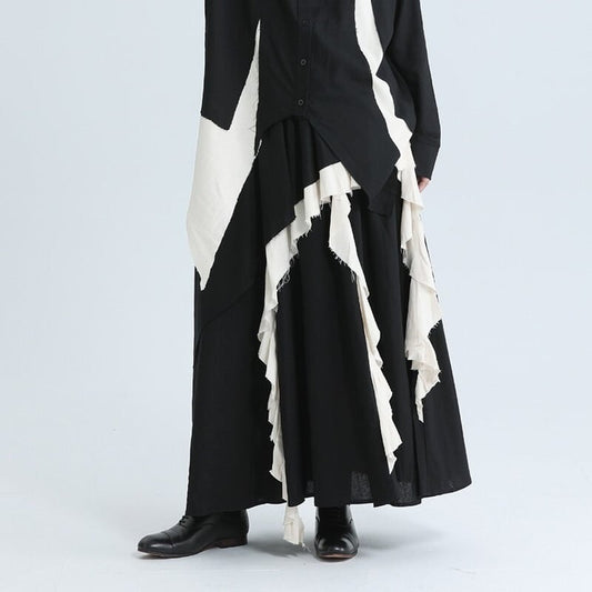 Asymmetry Ruffle Bi-Color Skirt【TR3172】