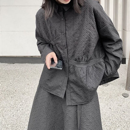 Embroidery Quilting Collared Shirt【TR3116】