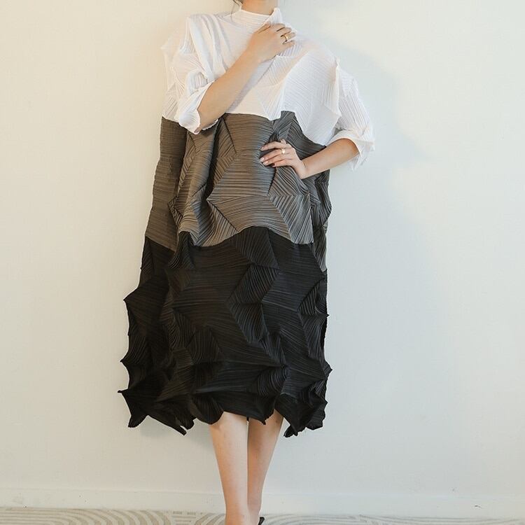 Pleats A-line Patchwork One-piece【TR3054】