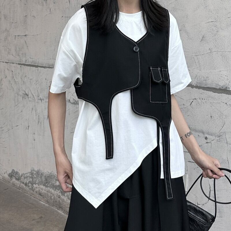 Asymmetry Stitch Vest【TR3236】