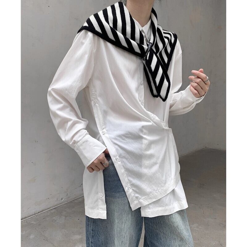 Side-Button Drape Collared Shirt【TR3124】