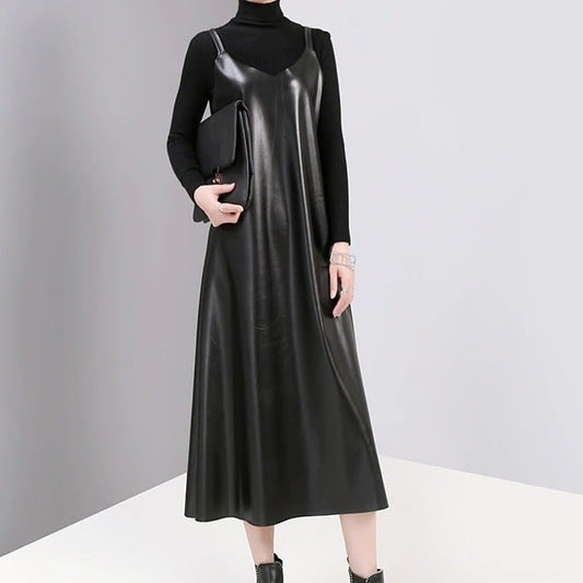 Pu Strap Leather All-in-One Dress【TR1210】