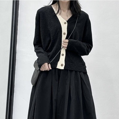 Knit Bi-Color V-Neck Jacket【TR3267】