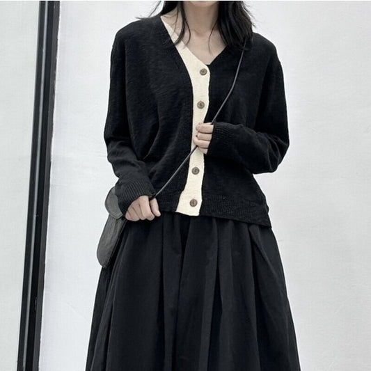 Knit Bi-Color V-Neck Jacket【TR3267】