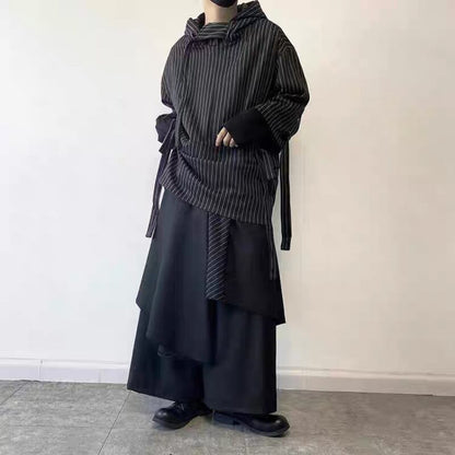 Asymmetric Pinstripe Hoodie【TR3347】
