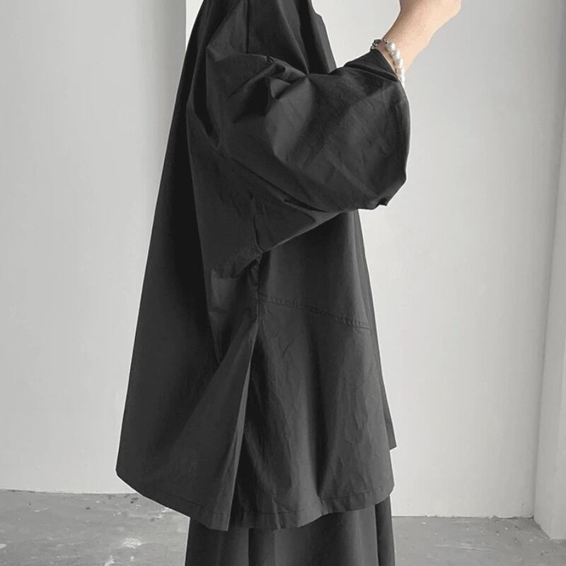Asymmetric Button Black T-shirt【TR3371】