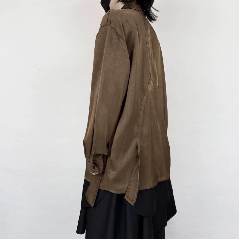 Satin Draped Texture Collared Shirt【TR3361】